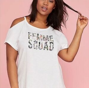 Lane Bryant Floral "Femme Squad" Cold Shoulder Tee
